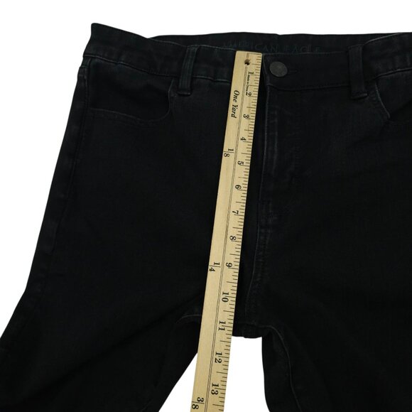 American Eagle Jeans The Dream Jean Size 14 Black Distressed Skinny Frayed Hem - Picture 8 of 13